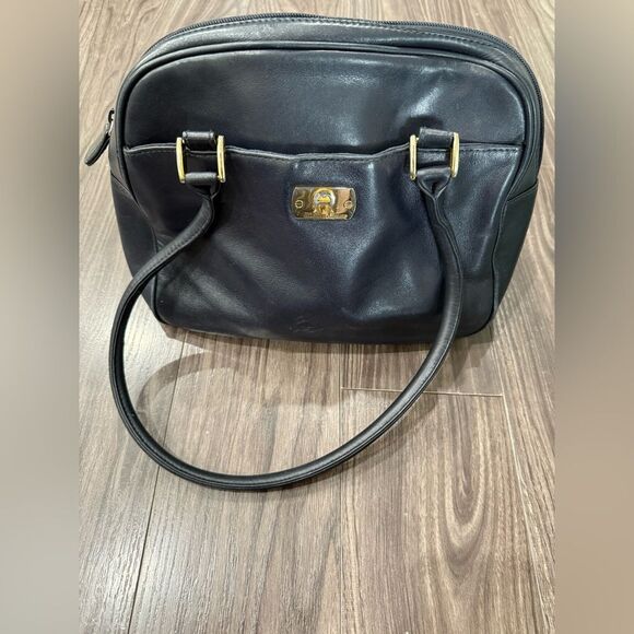 Etienne Aigner Vintage Leather Shoulder Bag Purse Black Navy - Picture 10 of 11